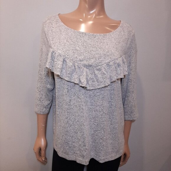 ONLY Ruffled Flounce Knit Top Boat Neck 3/4 Sleeve Super Stretchy Pullover - Picture 8 of 17